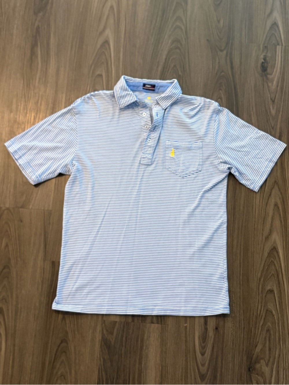 johnnie-O 100% Cotton Men’s Polo - Blue and White Stripes with Yellow Logo